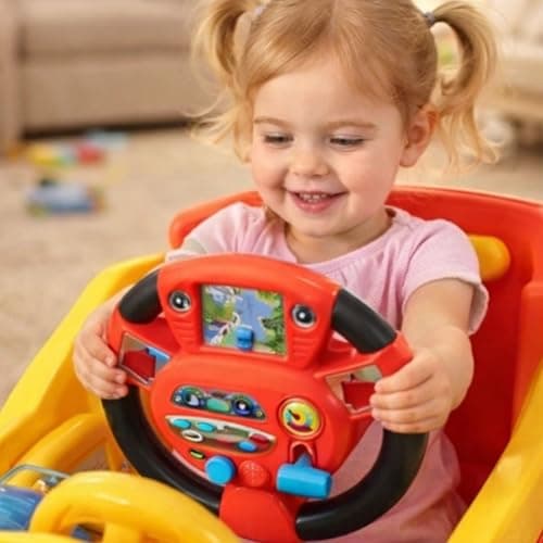 rightclick Interactive Car Controller for Toddlers – Portable Steering Wheel Toy for Backseat Travel. Fun Driving Games for Baby & 2 Year Old Boys (Red) — view 3