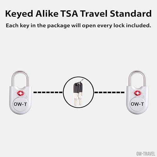 OW-Travel Suitcase Locks with Keys, TSA Approved Luggage Padlocks, Silver 2 — view 3