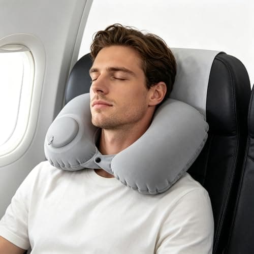 YCZARD 2Pcs Inflatable Travel Pillow, Press to Inflate Neck Pillow for Travel, Blow Up Neck Pillows for Flights, Small U-Shaped Headrest Cushion for Airplanes Black Grey — view 3