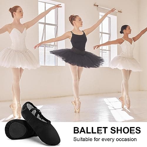 Flintronic Canvas Dance Shoes, Leather Split Sole Gymnastic Yoga Shoes, Ballet Slippers, Ballet Flats, Dance Shoes for Girls Women Kids Adult, Black-5 UK Adult — view 2