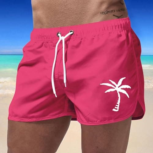 Generisch Swimming Trunks Swim Shorts Stretch Fashion Casual Travel Coconut Tree Print Beach Shorts Neoprene Vest, Hot Pink, S — view 3