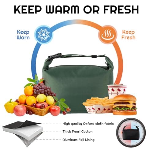 SUOXU Insulated Lunch Bag Leak Proof Thermal Lunch Tote for Adults Kids - Large Capacity Water Resistant Cooler Bag for Work, School, Picnic & Travel (Army Green) — view 5