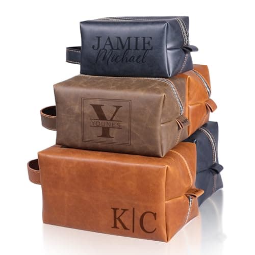 Personalized PU Leather Toiletry Bag for Men, Customized Shaving Dopp Kit with Engraved Monogram, Custom Travel Toiletry Bag for Groomsmen, Gift for Fathers Day, Christmas, Wedding, Anniversary