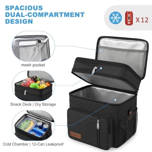 MIYCOO Lunch Bag & Lunch Box for Men Women Double Deck - Leakproof Insulated Soft Large Adult Lunch Cooler Bag for Work Picnic (Black,15L) — view 6