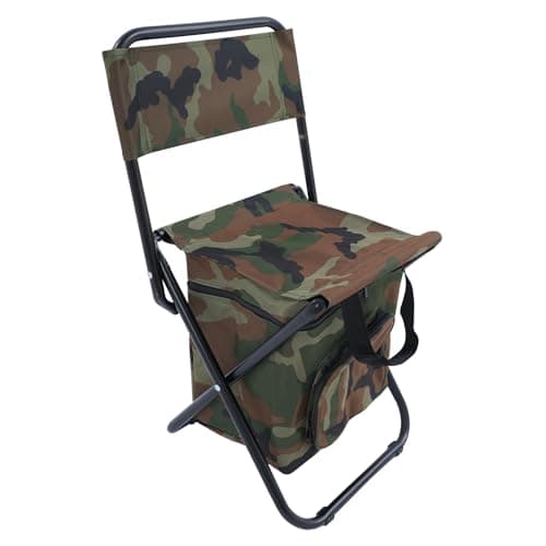 Folding Stool Backpack Insulated Cooler Bag, Portable Camping Chair with 10L Cooler, Foldable Lightweight Outdoor Seat, Double Layer Oxford Fabric & PVC Coating, for Fishing, Hiking, Picnic,Camouflage