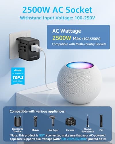 decqle “Pro” Universal Travel Adapter for International Travel -EU UK US AU — view 2