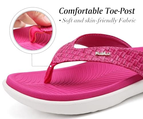 KuaiLu Womens Flip Flops Ladies Yoga Mat Comfortable Walking Thong Sandals with Plantar Fasciitis Arch Support Slip On Indoor Outdoor for Summer, Red White Size 7 — view 6