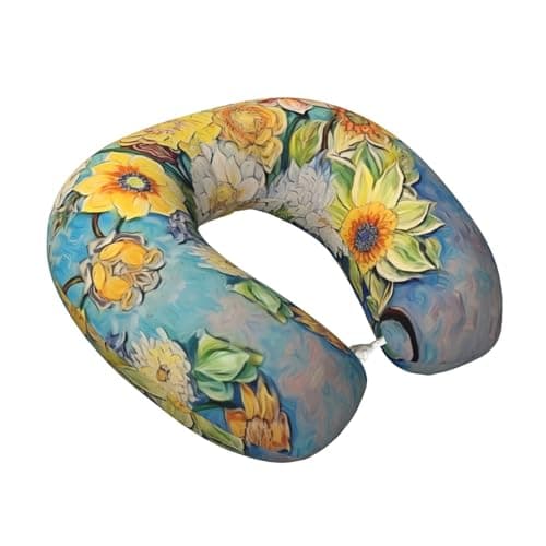 ZhRiYan Oil on Canvas Flowers Memory Foam Travel Pillow - U-Shaped Neck Support, Perfect for Cars, Home Office, and Leisure Activities. — view 2