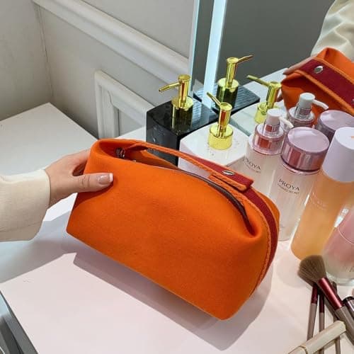 Voddkis Cream Cosmetic Bag - Travel Makeup Bag - Canvas Toiletry Bag - Cosmetic Accessory Organiser with Zip (Off-White) — view 4
