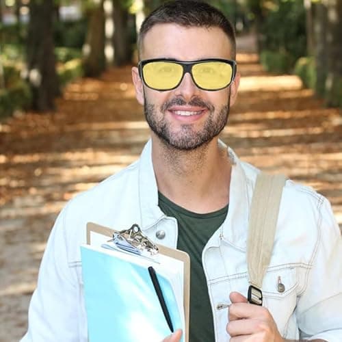 Labyrinxel Night Driving Glasses Anti Glare Headlight Glasses with Yellow Lenses, Driving Glasses Over Glasses for Men Drivers and Cyclists, Comfortable Frame for Car Road Use — view 3