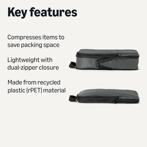 Amazon Essentials Ultralight Compression Packing Cubes, Recycled Fabric, 2 Zippers, 6-Pack, Grey, for Suitcases or Backpacks — view 2