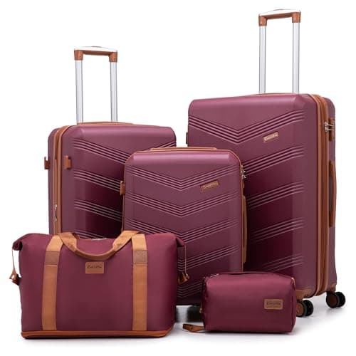CONCEPTEN Expandable Hardshell Luggage Set 5 Piece, 22x14x9 Airline Approved Carry On, 20/24/28" Suitcase Set with TSA Lock, Spinner Wheels, ABS+PC (Red)