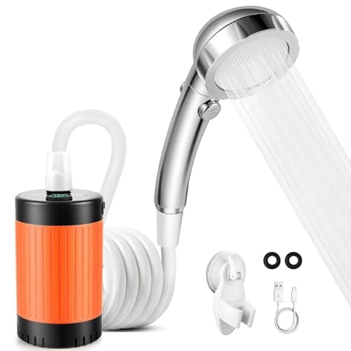 Portable Camping Shower, 7800mAh Rechargeable Camping Shower Pump with Intelligent LED Display, Rechargeable Battery Shower Pump, IPX7 Waterproof for Camping, Hiking, Traveling