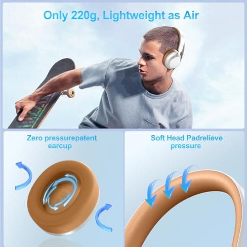Noise Cancelling Headphones Wireless Bluetooth, Over Ear Headphones Bluetooth with Microphone, Cancelling Wireless Headphone Over Ear, 65h Playtime, Clear Calls, Comfort Fit For Travel (Grey Brown) — view 5