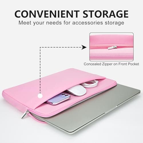 HEDUGO Laptop Sleeve Bag Compatible with 17 to 17.3 inches HP Lenovo Asus Acer Notebook with Zipper Accessory Pocket Padded Computer Pouch Cover Shockproof Protective for 17” Laptop, Pink — view 2