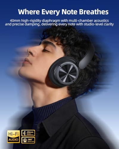 bmani Hybrid Active Noise Cancelling Headphones Wireless Bluetooth,Black — view 2