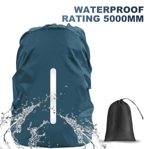 LAMA 2pcs Waterproof Rain Cover for Backpack, Reflective Rainproof Protector for Anti-dust and Anti-Theft XL 56L-70L Black Seablue — view 5