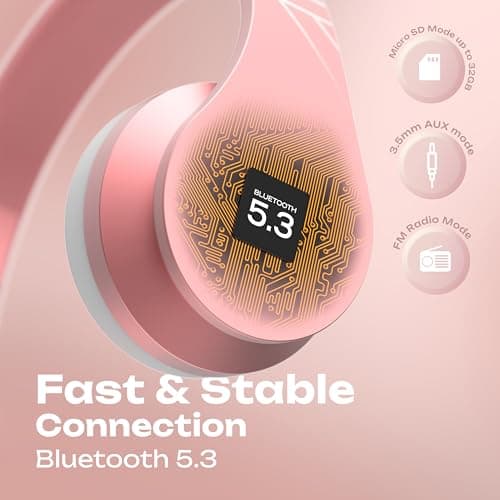 PowerLocus Bluetooth Headphones Over Ear, Bluetooth Headphone Rose Gold, Wireless Headphones Foldable, Hi-Fi Stereo, Soft Memory Foam Earmuffs, Built-in Mic & Wired Mode for iPhone,Android,PC,Laptops — view 3