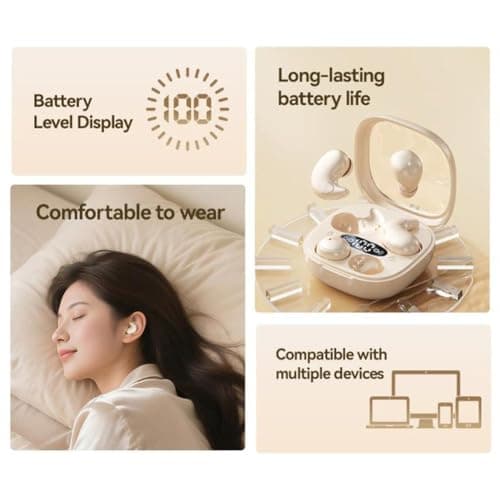 Sleep Headphones, Noise Cancelling Earbuds for Sleep, Mini Wireless Earbuds Bluetooth 5.4 with 76H Battery Life for Side Sleeping Travel or Relaxation (Purple) — view 6