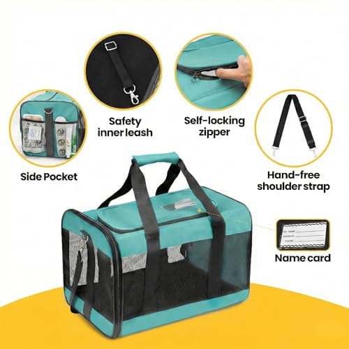 Conlun Cat Carrier Airline Approved, Soft-Sided Dog Carrier with Inner Safety Leash, Pet Transport Carrier for Small-Medium Cats Puppies up to 7KG, Collapsible Travel Kitten Carrier Bag,Turquoise(M) — view 5