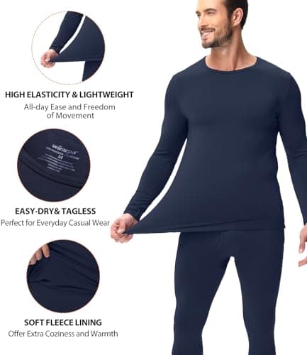 wirarpa Men's Thermal Underwear Set Long Johns Top & Bottom Navy L — view 2