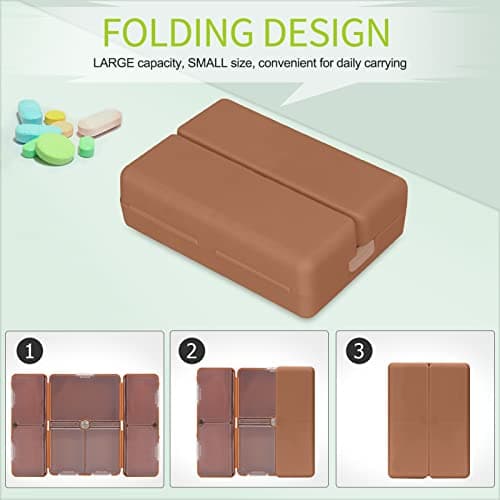 FYY 7 Day Pill Organiser, Travel Tablet Box, [Foldable Design] Weekly Medication Case, Portable Daily Supplements Storage Organizer for Vitamins, Cod Liver Oil, Small-Brown — view 3