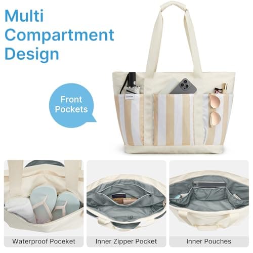G4Free 35/50L Foldable Beach Bag with Zipper Pockets, Waterproof Tote Pool Handbags for Women, Compatible with Stanley Cup, Weekender, Travel, Holiday — view 5