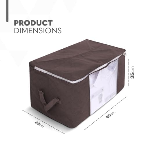 Delka 90L Storage Bags with Lids, Large Storage Boxes with lids, Storage Unit for Clothes, Duvets, Blankets, Toys, Pack of 3 Foldable Organizers with Reinforced Handles and Clear Window (Brown) — view 2