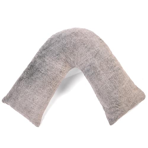 Downland Huggleland V Shaped Pillow - Luxury Faux Fur V Pillow for Pregnancy, Nursing & Reading, Back & Neck Support, Orthopaedic Maternity Pillow - 80x80cm, Steel Grey