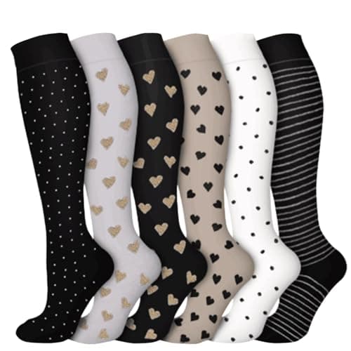 Compression Socks for Women Flying Long Haul 15-20 mmHg 6 Pack Compression Stockings Long Support Travel Flight Socks Over the Knee Length Pressure Stockings for Running Nursing Athletic