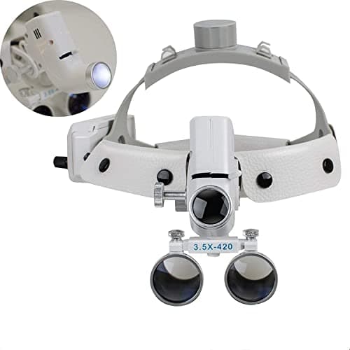 BONEW Headlamp Headlight Headband 5W LED Surgical Medical 3.5X-420mm Magnification Binocular Loupes with Adjustable Lamp Adjustable Pupil Distance Brightness Head Circumference (Silver) — view 4