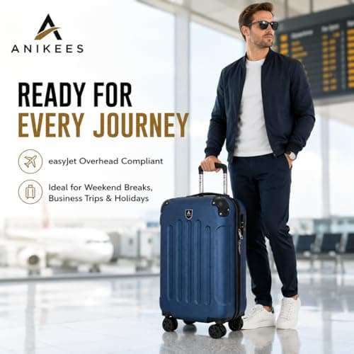 ANIKEES Lightweight Travel Cabin Bag, Carry On Suitcase, ABS, Water Resistant, Safe Locking System, EasyJet Overhead Compliant (Navy Blue) — view 6