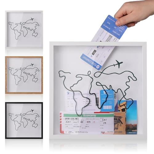 MUXIUNT Travel Adventure Archive Memory Box with Slot,8x8in White World Map