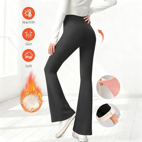 Saxrel Black Girls Fleece Lined Flared Leggings Slim Fitting School Trousers Thermal Yoga Pants Winter Warmth Sports Full Length Leggings Dance Pants Soft Fuzzy Athletic Kids Trousers — view 4