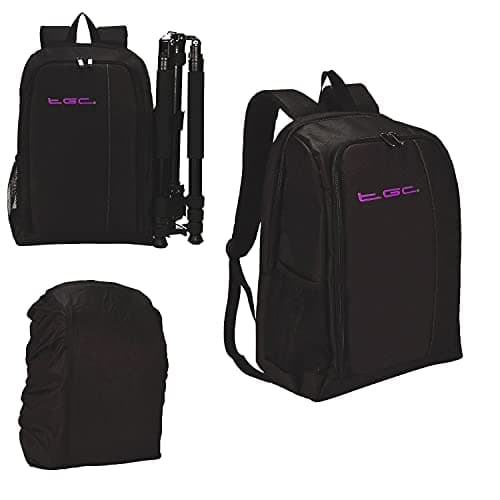 Camera Bag Waterproof Backpack Rucksack Case for Nikon Canon DSLR Lens Tripod UK (Black & Purple)