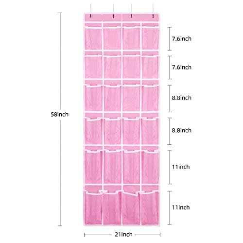 SAVERHO Hanging Shoe Organizer, Over The Door Shoe Organizer with 24 Breathable Mesh Pockets for Men Women Kids Hanging Shoe Storage Rack Organizer Size:58x21 Inch（Pink） — view 2
