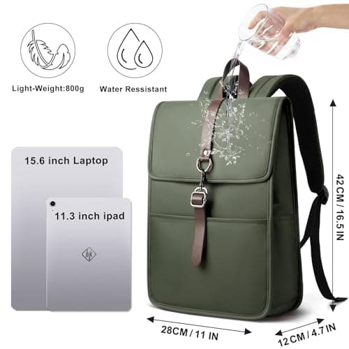 HEROIC KNIGHT Anti-Theft 15 Inch Laptop Backpack, USB Charging Port-Green — view 2