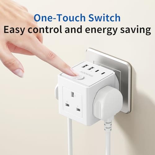 Plug Extension Socket with 4 USB, 3 Way Multi Plug Adapter UK, USB Wall Plug Charger, 3 Pin Plug Expander for Home, Office, University Essentials — view 4
