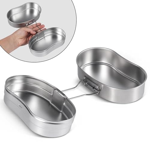 Goetland 3 Pieces German Style M31 Military Mess Kit Mess Tin 304 Stainless Steel Backpacking Cookware Set Camping Pot Pan Set — view 4