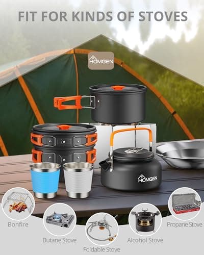 HOMGEN Camping Cooking Set with 1 Windshield & 2 Plates Cups Cutlery — view 6