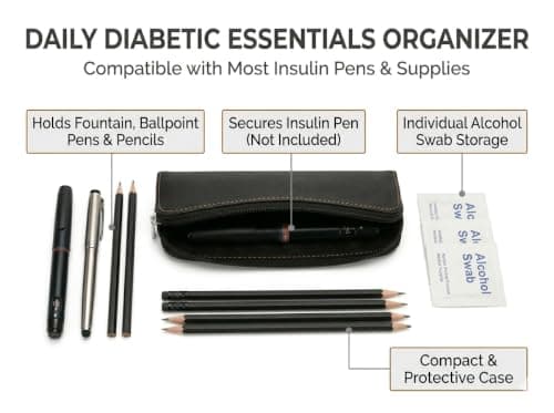 Healeved Insulin Pen Carrying Case, Leather Insulin Cooler Bags Pen Carrier Pouch Zipper Diabetic Medicine Storage Bag Case Protector Supplies (Black) — view 3