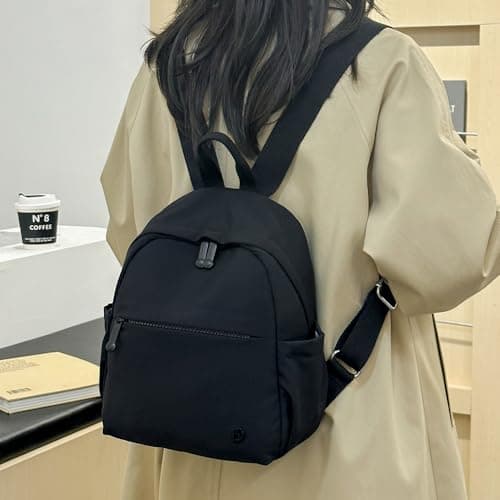 JIANLINST Mini Backpack for Women, Fashion Small Backpacks for Ladies Girls Lightweight Nylon Casual Travel Daypacks (Black) — view 2