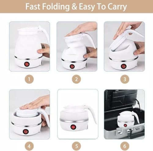 Collapsible Travel Kettle To Take On Holiday | Foldable Camping Kettle, Fast Boiling, Silicone Material | Compact Mini for Backpacking, Hotels, & Outdoors (White) — view 6