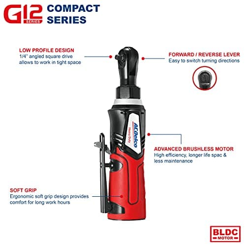 ACDelco ARW1209-K9 G12 Lithium-Ion 12V (10.8V) Electric 3/8" & 1/4" Cordless Ratchet Wrench Power Tool Combo Kit | Tool Set Includes x1 Battery Pack, Charger & Canvas Bag — view 3