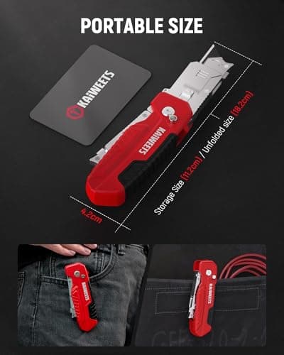 KAIWEETS 2-in-1 Utility Knife & Scraper, Folding Box Cutter with 3-Angle Locking, Zinc Alloy Body, 13 SK2 Blades with Storage, Heavy Duty Cutter for Cardboard, Carpet & DIY — view 6