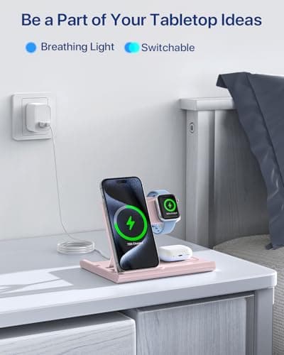 EXW Charging Station,3 in 1 Wireless Charger for iPhone 17/16/15/14/13Pro/12/11/XR/8, Fast Charger for Airpods Pro/3/2 and iWatch (Not Adapter,Pink) — view 2