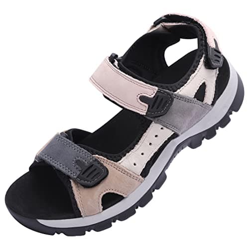 Harssidanzar SL256EU Women's Summer Sports Sandals Hiking Sandals Outdoor Hiking Sandals Adjustable Strap Leather Sandals, Pink black, 9 UK