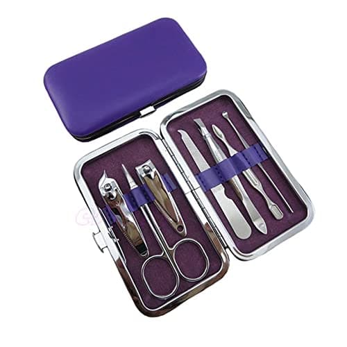 CareforYou 7pcs/Set New Manicure Nail Clippers Pedicure Set Portable Travel Hygiene Kit Stainless Steel Nail Cutter Tool Set (Purple)