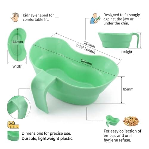 Vomit Bowl with Easy-Grip Handle - 800ml Emesis Basin - Contoured Bedside Sick Bucket for Kids, Adults, Pregnancy Morning Sickness, and Motion Sickness (Green) — view 3
