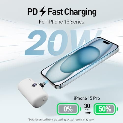 iWALK USB-C Portable Charger 4800mAh 20W Power Bank Small Fast Charging Battery Pack with LED Display Compatible with iPhone 16 Plus/16 Pro/16 Pro Max/15/iPad/AirPods Andriod Phone Samsung,White — view 4